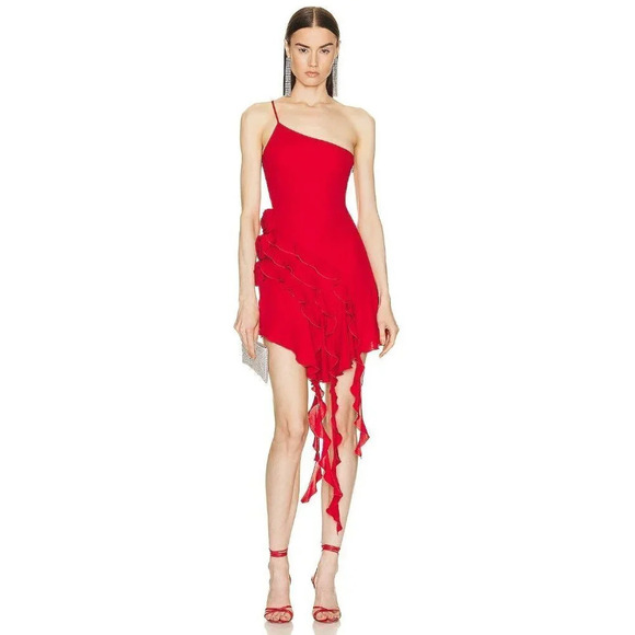 Blumarine Dresses & Skirts - BLUMARINE Asymmetrical Mini Dress in Lipstick Red 40 New Womens Cocktail
